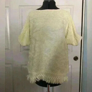 Handmade VTG light yellow chenille boatneck top with fringe best fits XL